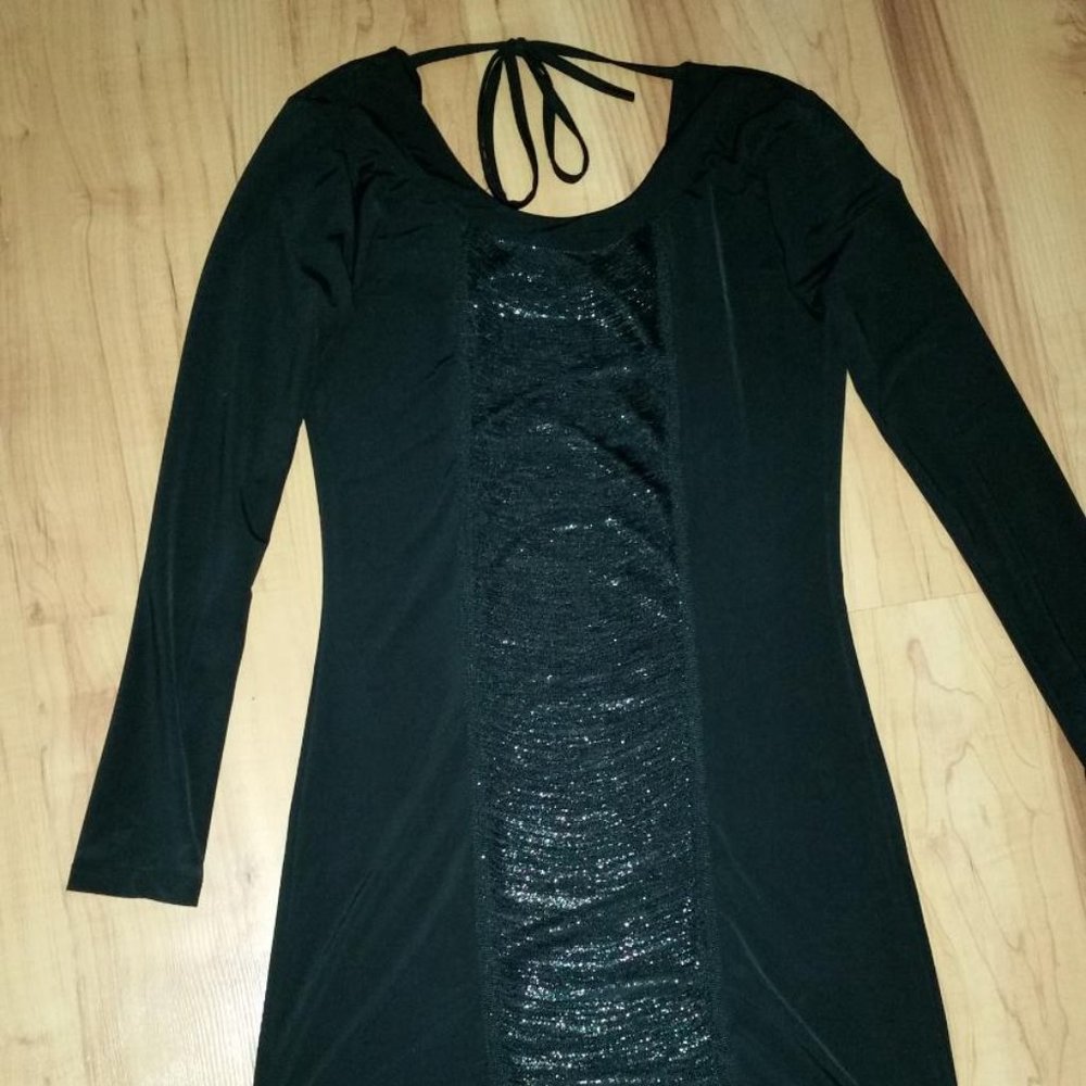 Silky long sleeve black dress